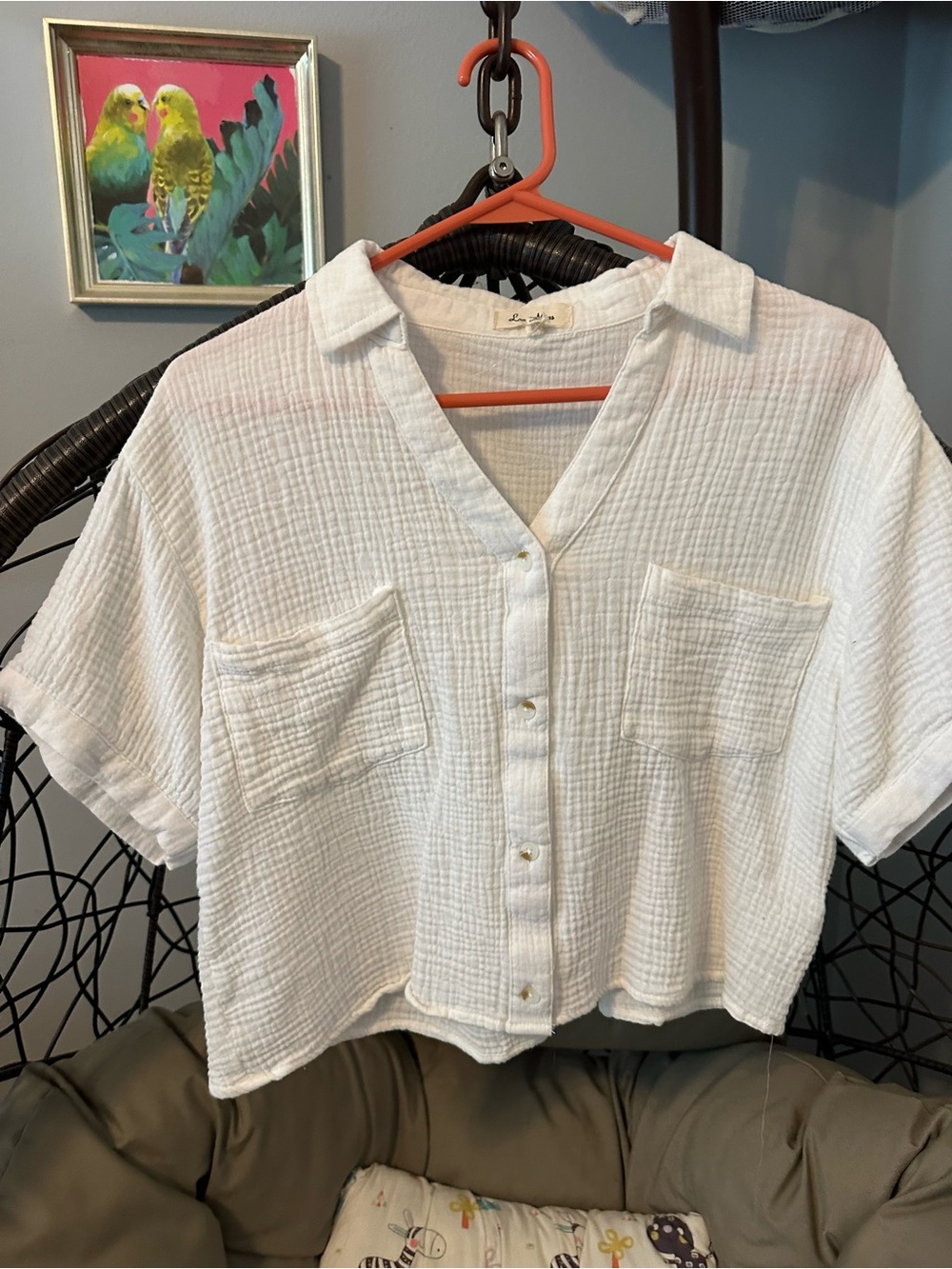 Love Notes White Button-Front Gauze Crop Shirt